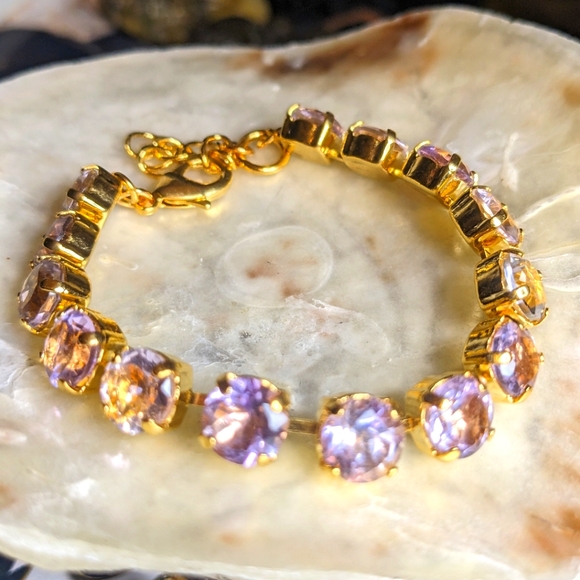Genuine Lavender Amethyst 1.7 Carats Each in 14K Gold Plated Classic Bracelet - Picture 2 of 4